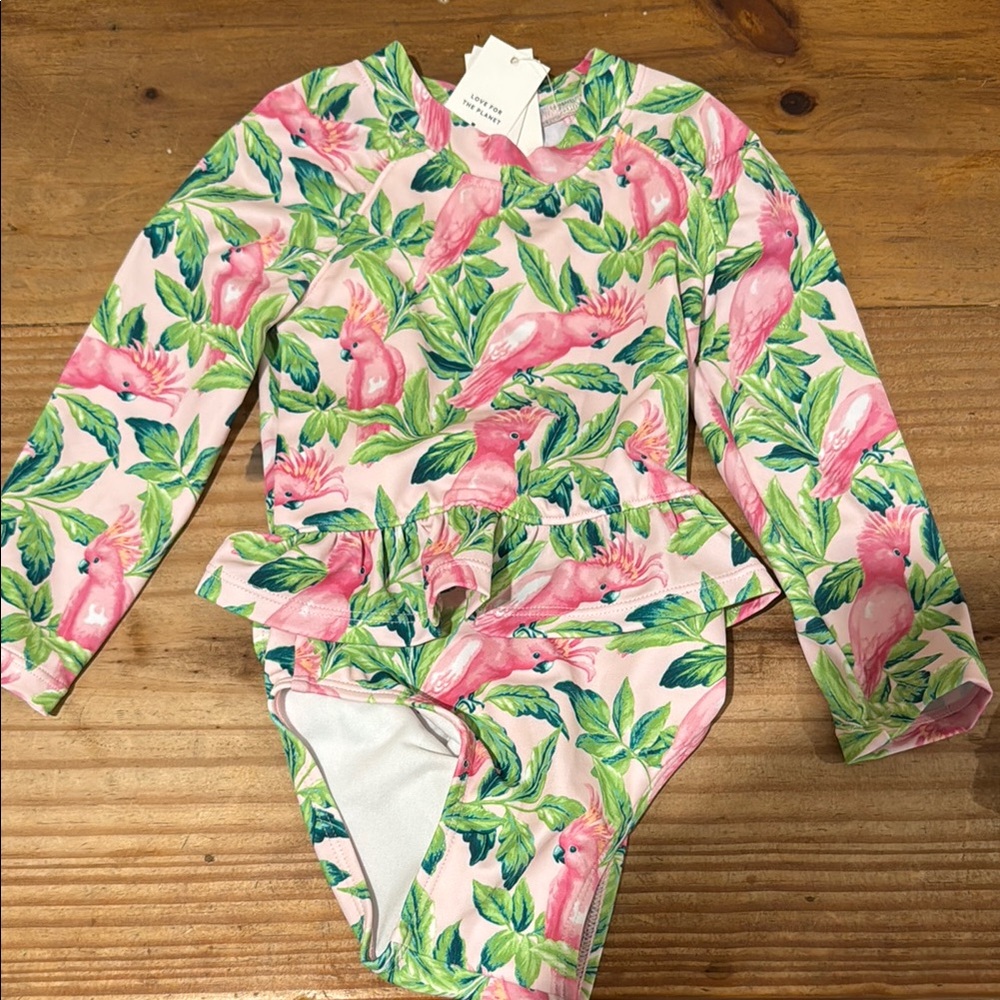 Janie and Jack Swimwear Set - Pink and Green Tropical Design